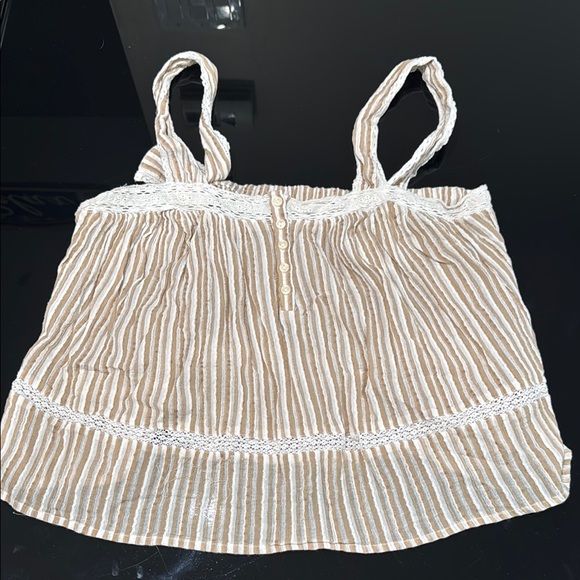 American Eagle Outfitters Tops - Striped Tan and White Sleeveless Top